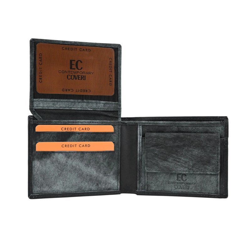 EC Coveri Herren-Brieftasche aus echtem Leder, mit Münzfach und Box — Logo-Detail