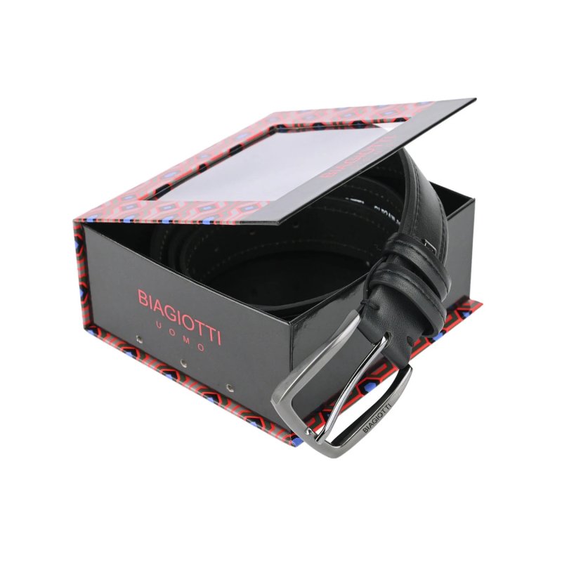Biagiotti Men's Belt, PU Exterior with Leather Lining, 3.5 cm High, Shortenable, with Gift Box