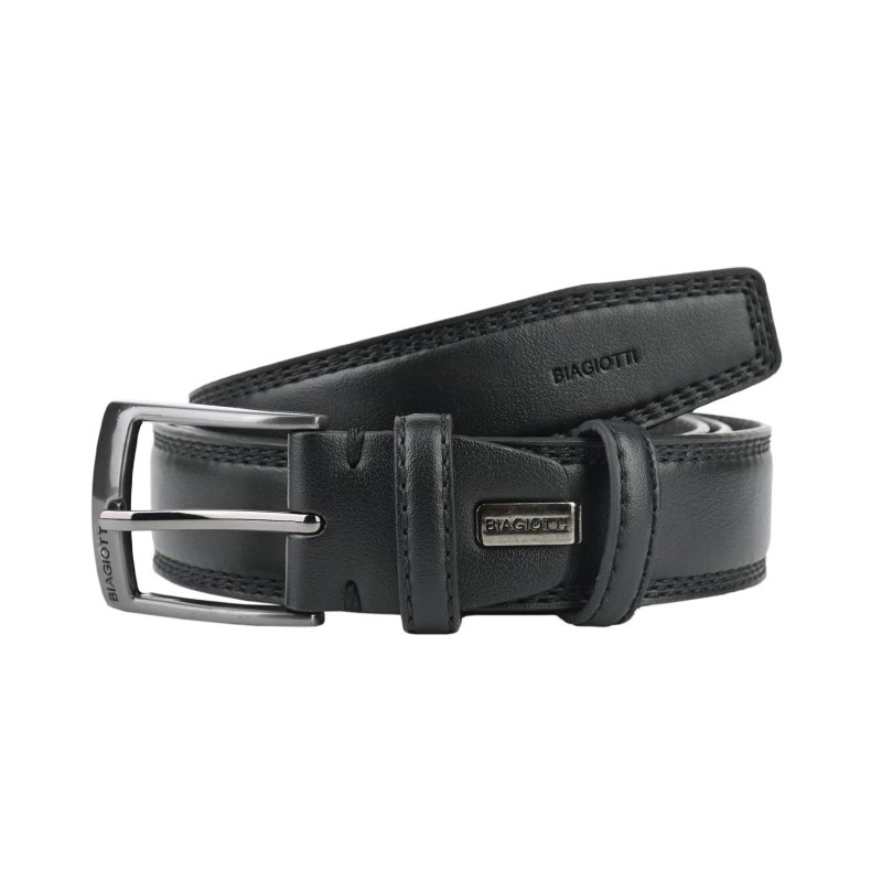 Biagiotti Men's Belt, PU Exterior with Leather Lining, 3.5 cm High, Shortenable, with Gift Box — back view