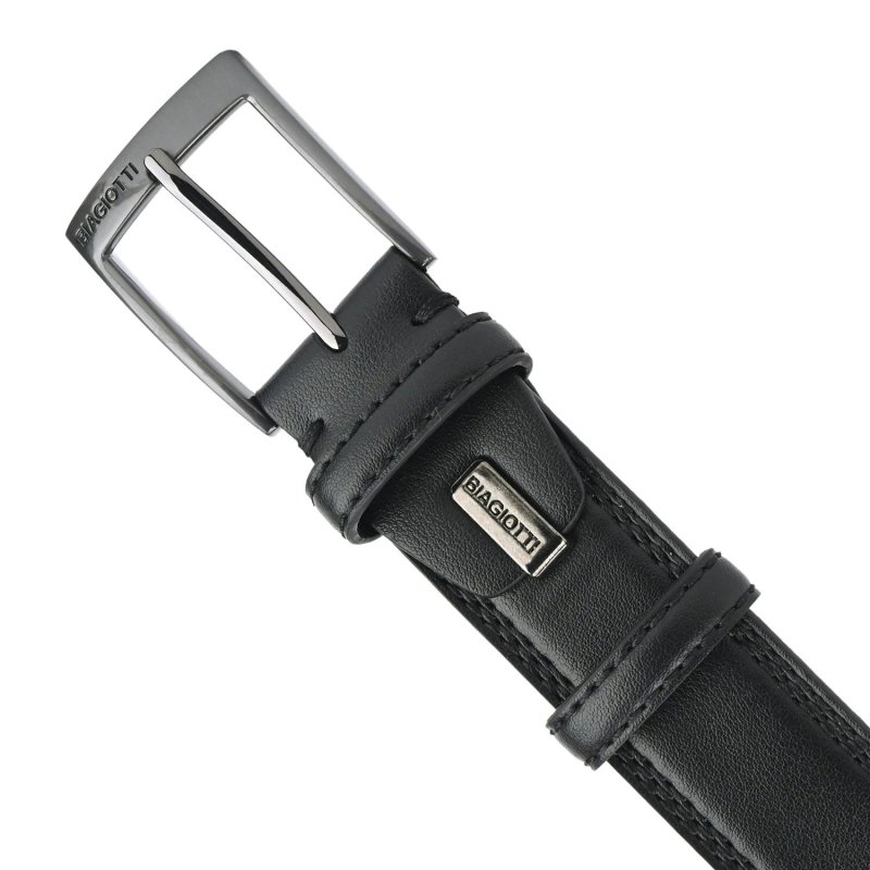 Biagiotti Men's Belt, PU Exterior with Leather Lining, 3.5 cm High, Shortenable, with Gift Box — detail