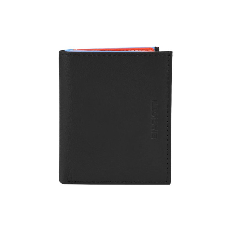 Biagiotti Unisex Genuine Leather Credit Card Holder, Multicoloured Interior, With Pocket and Box — logo detail
