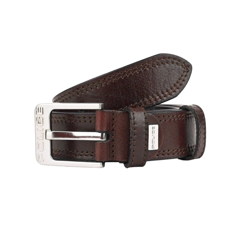 Ceinture Homme Police en Cuir Véritable, Largeur 4 cm, Boucle Sans Nickel, Raccourcissable, Avec Coutures — vue 8