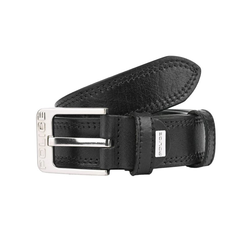 Police Men's Belt in Genuine Leather, 4 cm High, Nickel-Free Buckle, Shortenable, with Stitching — view 13