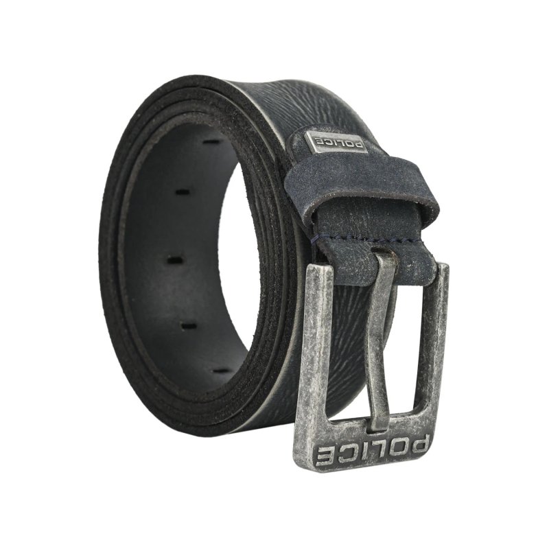Police Men's Belt in Genuine Leather, 4 cm High, Nickel-Free Buckle, Can Be Shortened, Vintage Effect, Old Fashion