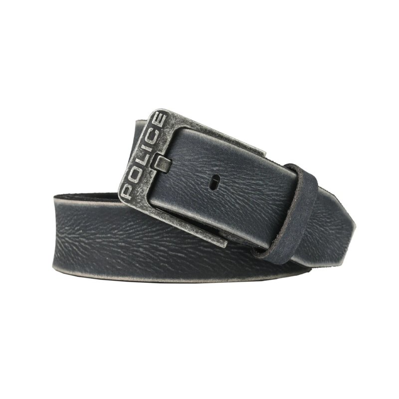 Police Men's Belt in Genuine Leather, 4 cm High, Nickel-Free Buckle, Can Be Shortened, Vintage Effect, Old Fash… — front view