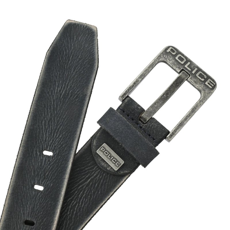 Police Cinturón Hombre en Piel Auténtica, Alto 4 cm, Hebilla Sin Níquel, Acortable, Efecto Vintage, Old Fashion — interior