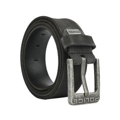 Police Men's Belt in Genuine Leather, 4 cm High, Nickel-Free Buckle, Can Be Shortened, Vintage Effect, Old Fas… — logo detail 2