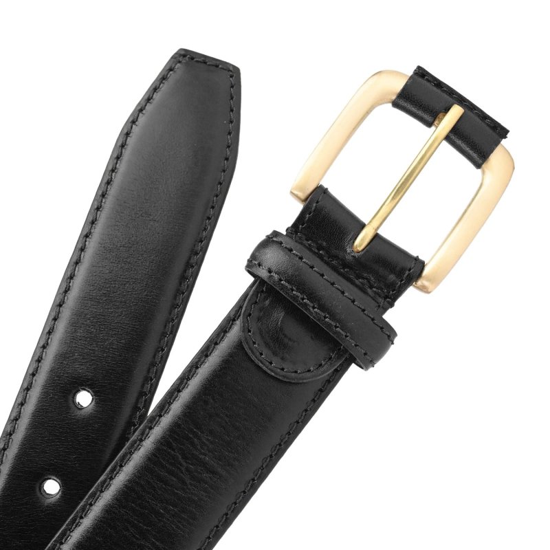 Police Men's Belt in Genuine Leather, 3.5 cm High, Can Be Shortened, Classic, Brass Buckle — back view