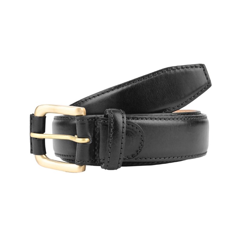 Police Men's Belt in Genuine Leather, 3.5 cm High, Can Be Shortened, Classic, Brass Buckle — detail