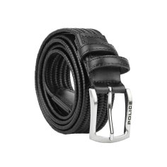Police Cinturón Trenzado Elástico en Piel Auténtica para Hombre, Cómodo y Acortable, Alto 3,5 cm