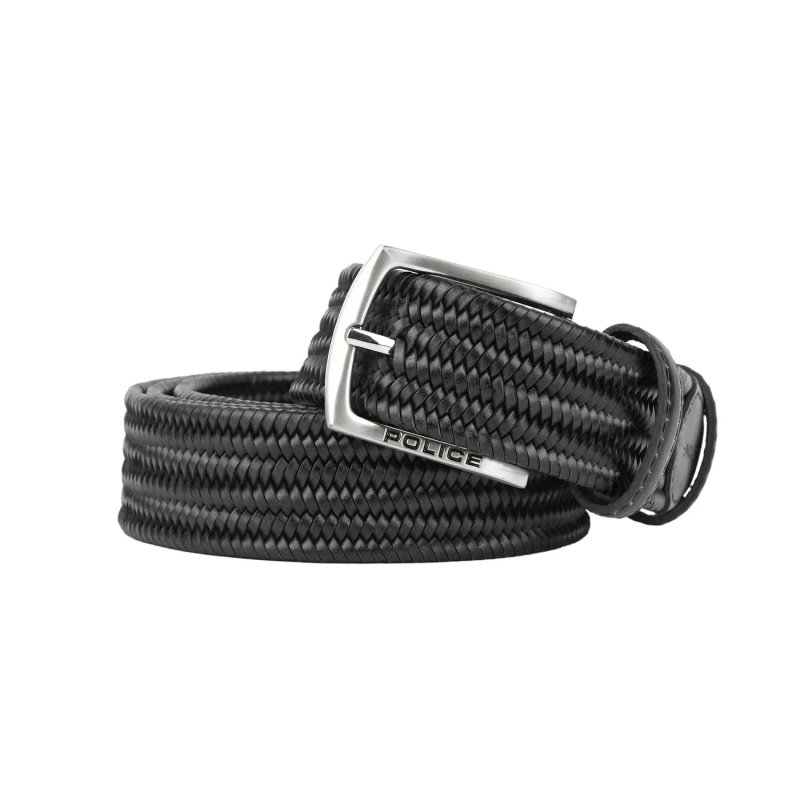 Police Men's Elastic Woven Belt in Genuine Leather, Comfortable and Can Be Shortened, 3.5 cm High — front view