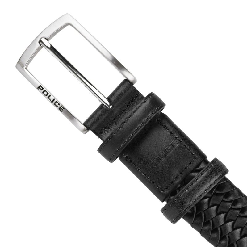 Police Men's Elastic Woven Belt in Genuine Leather, Comfortable and Can Be Shortened, 3.5 cm High — back view