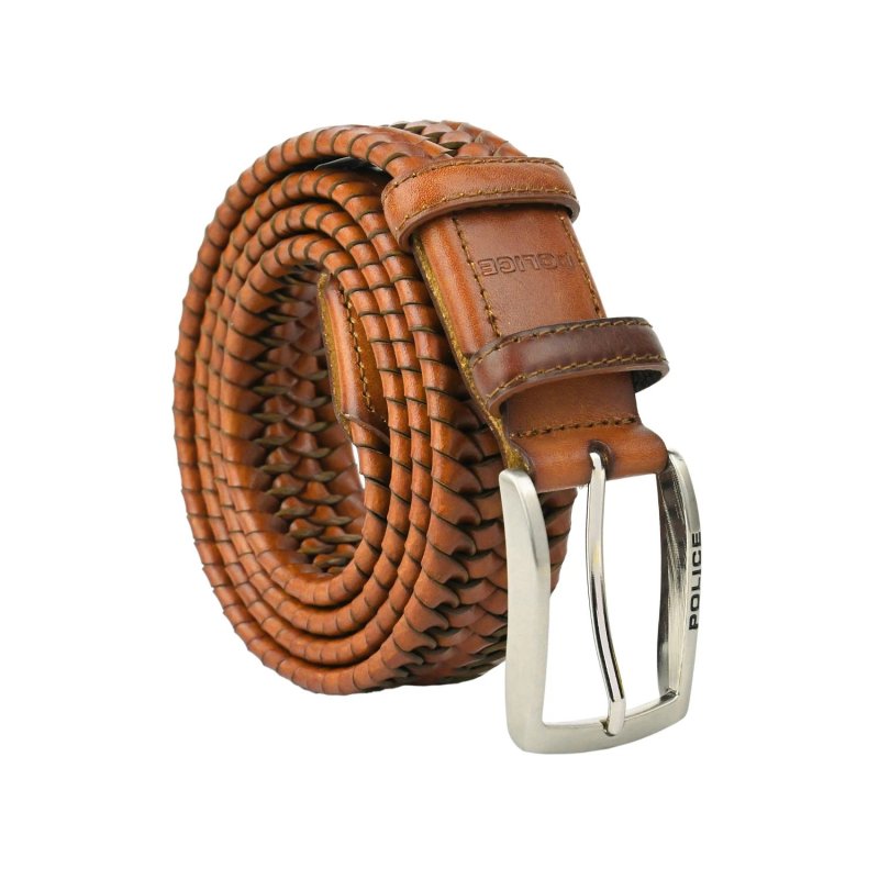 Police Men's Elastic Woven Belt in Genuine Leather, Comfortable and Can Be Shortened, 3.5 cm High — view 20