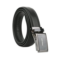 Police Cinturón Hombre en Piel Auténtica Con Hebilla Automática de Trinquete, Sin Agujeros, Acortable, Alto 3,2 cm