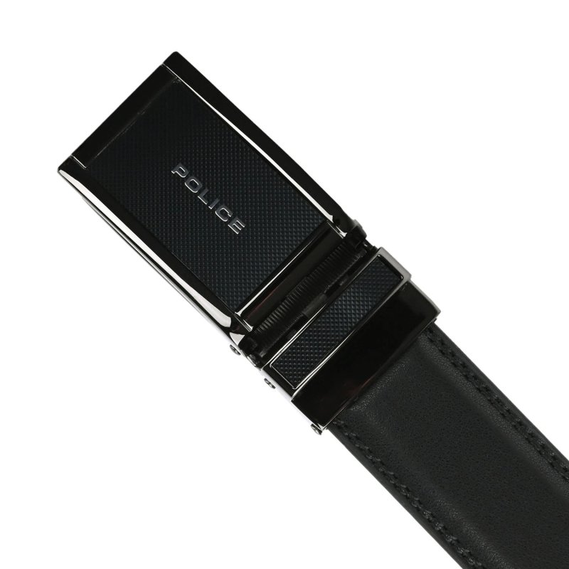 Police Herrengürtel aus Echtleder mit Automatischer Ratschenschnalle, Ohne Löcher, Kürzbar, 3,2 cm Hoch — Vorderansicht