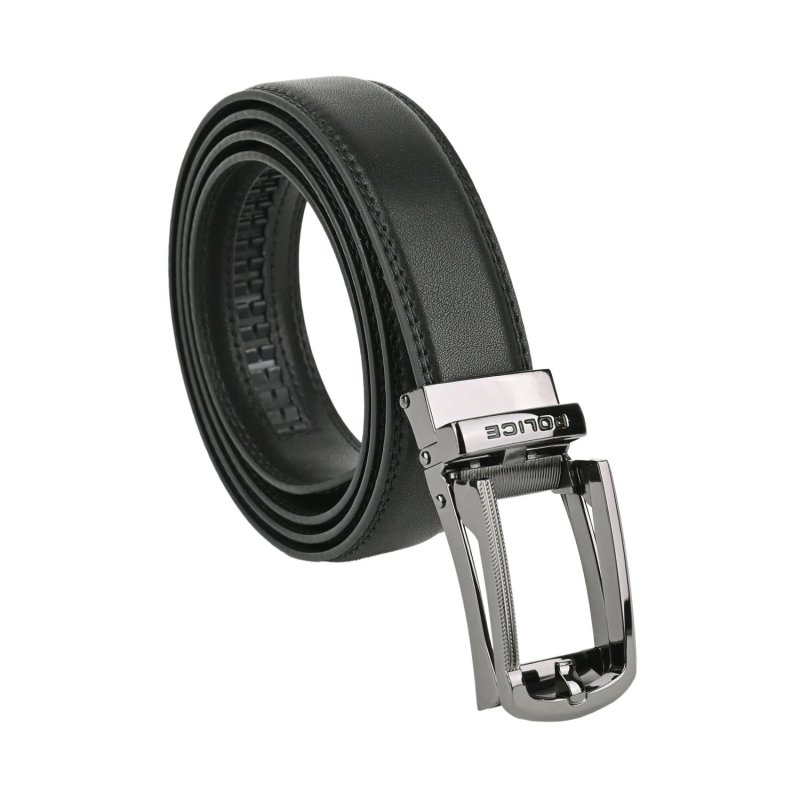 Police Cinturón Hombre en Piel Auténtica Con Hebilla Automática, Acortable, Alto 3,2 cm