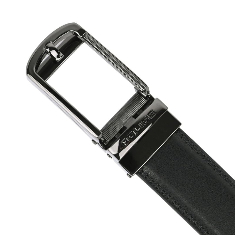Police Men's Belt in Genuine Leather with Automatic Buckle, Shortenable, 3.2 cm High — back view