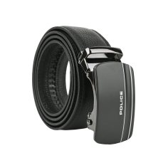 Police Men's Belt in Genuine Leather with Automatic Ratchet Buckle, No Holes, Shortenable, 3.5 cm High