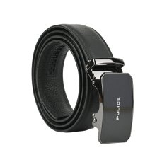 Police Men's Belt in Genuine Leather with Automatic Ratchet Buckle, No Holes, Shortenable, 3.5 cm High