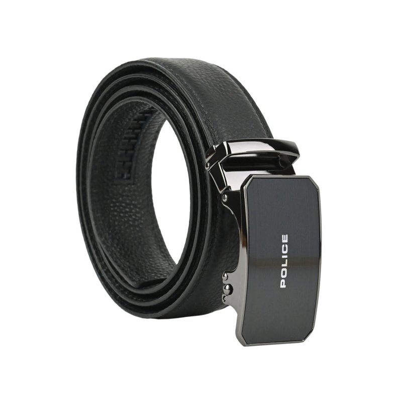 Police Ceinture Homme en Cuir Véritable Avec Boucle Automatique à Cliquet, Sans Trous, Raccourcissable, Hauteur 3,5 cm