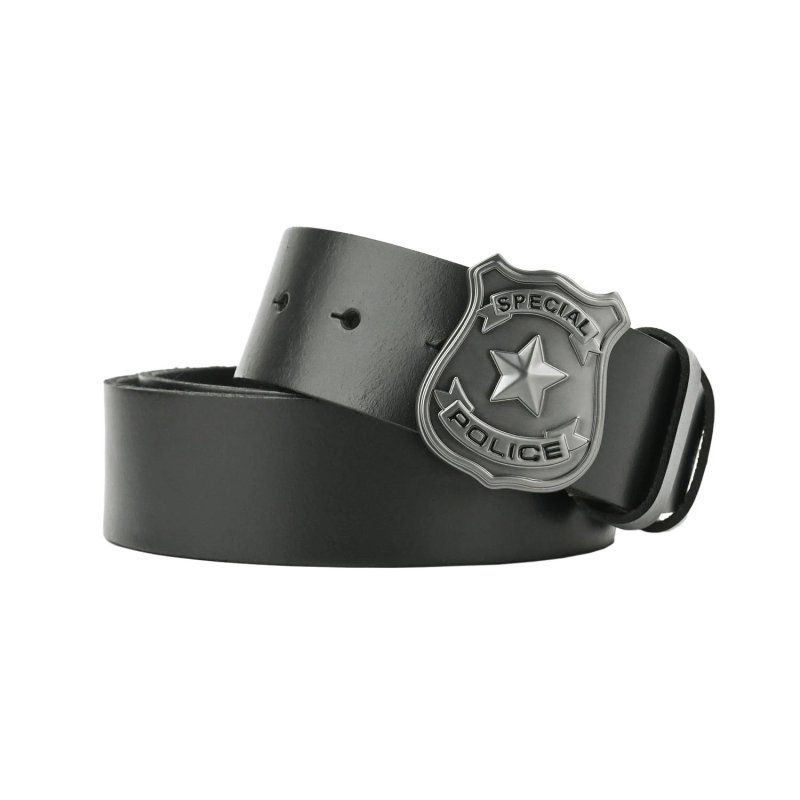 Police Men's Belt in Genuine Leather with Anchor Buckle, Shortenable, 4 cm High