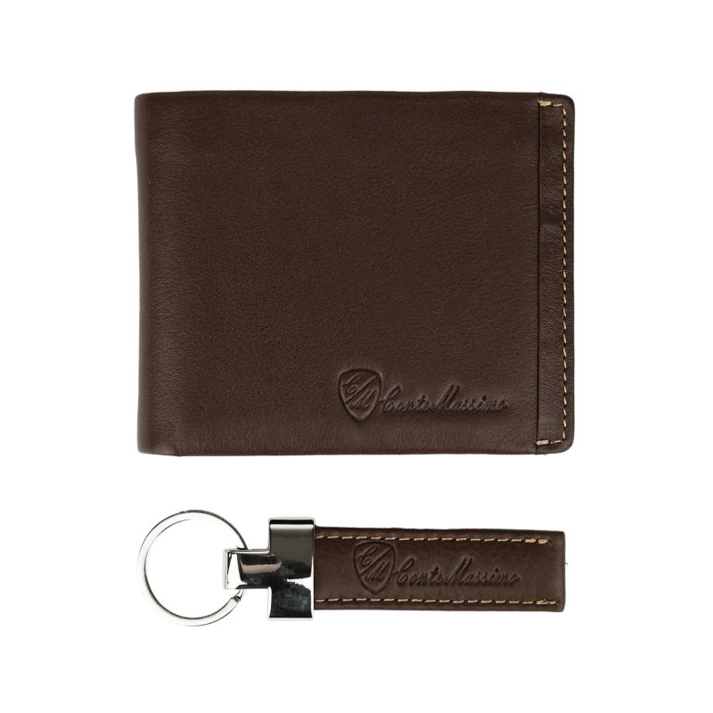 Conte Massimo, Men's Gift Set, Wallet with Coin Pocket and Keyring In Genuine Leather, RFID PROTECTION — front view