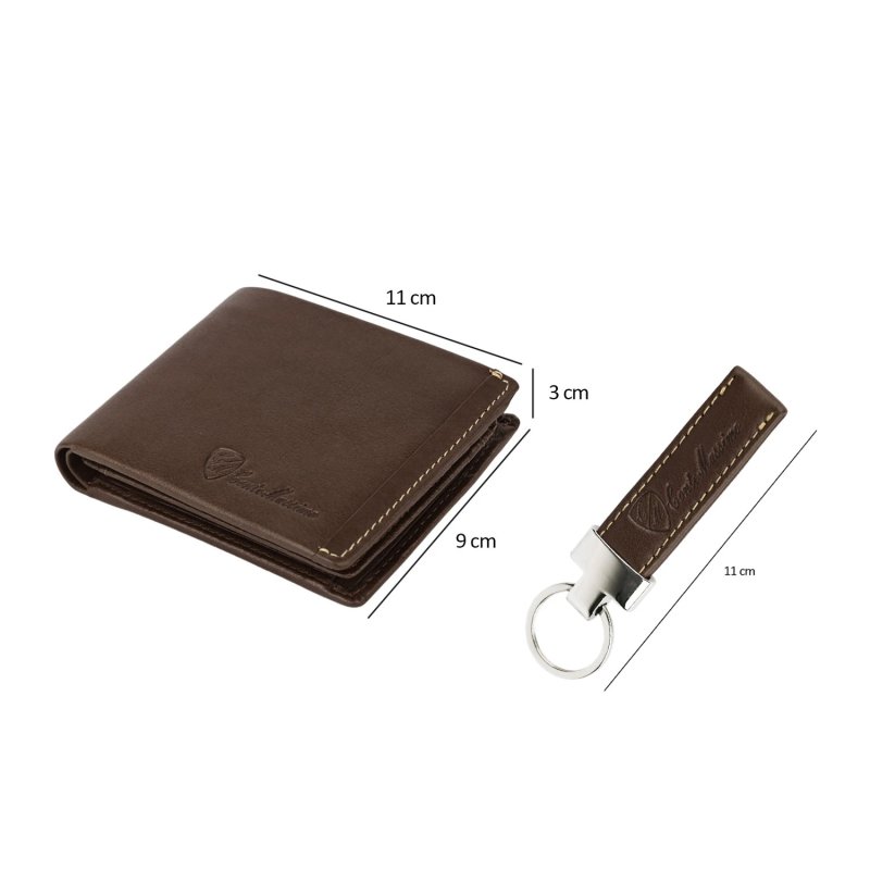 Conte Massimo, Men's Gift Set, Wallet with Coin Pocket and Keyring In Genuine Leather, RFID PROTECTION — logo detail