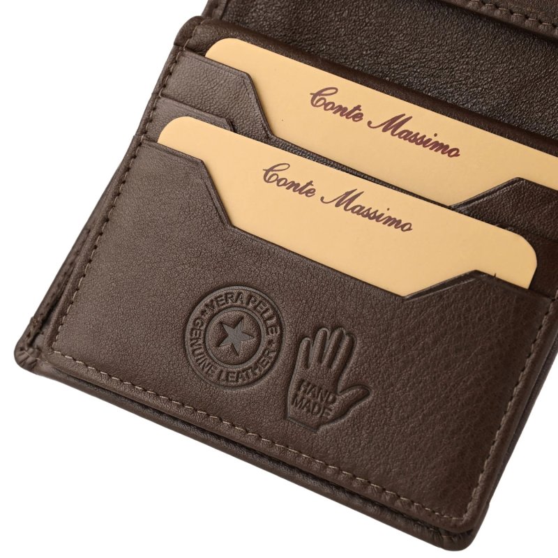 Conte Massimo Herren-Brieftasche aus echtem Leder, Vertikal, Kartenetui, mit Münzfach, RFID-SCHUTZ, Box — Innenansicht