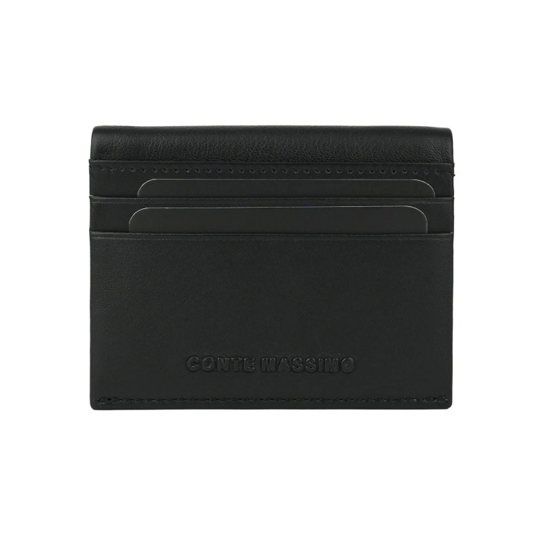 Conte Massimo Card Holder in Genuine Leather, Card and Banknote Holder, Slim and Minimalist, With Box 05CA — front view
