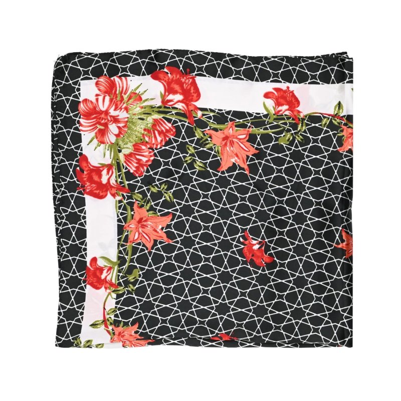 LUMBERJACK Women's Pure Silk Scarf, Neck Foulard, Arabesque Pattern, Square 70x70 cm, With Gift Box — view 21