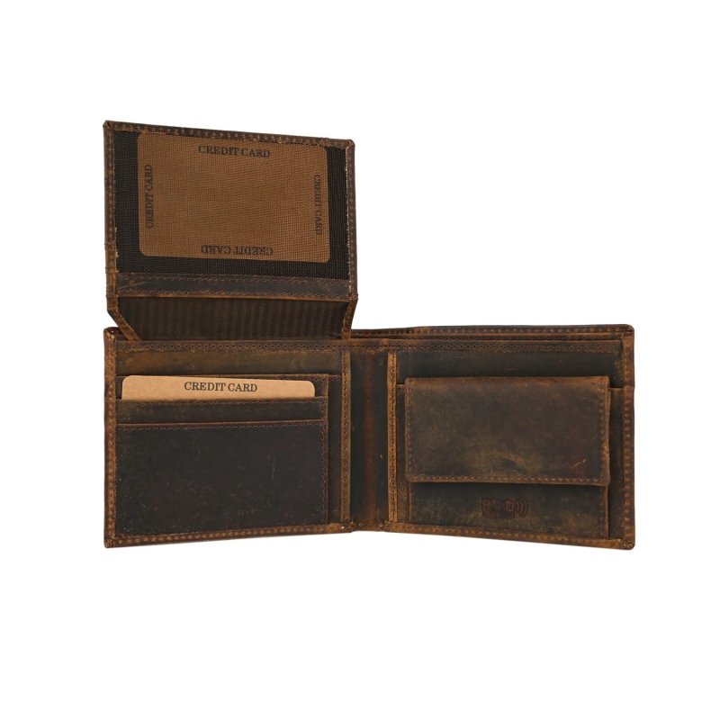 GRESEL Men's Genuine Leather Wallet, Aged American Flag, Cow Hunter, RFID, With Coin Pocket and Box — back view