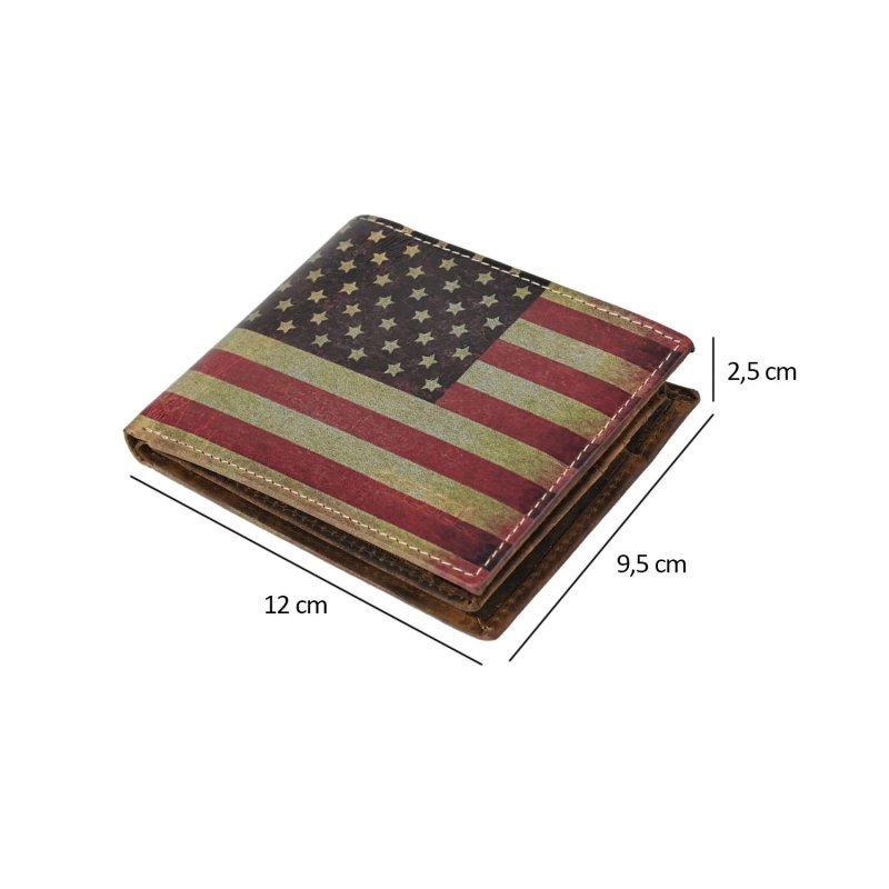 GRESEL Cartera de Hombre en Piel Auténtica, Bandera Americana Efecto Envejecido, Cow Hunter, RFID, con Monedero y… — interior
