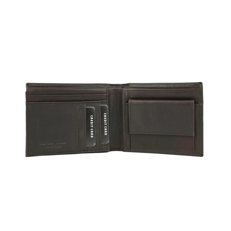 GRESEL Men's Leather (Vegetable-Tanned) Wallet, Tractor Print, With Coin Pocket and Box — front view