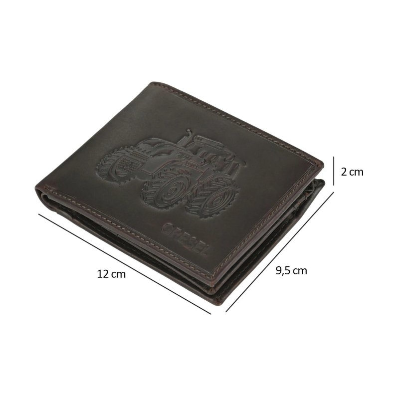 GRESEL Men's Leather (Vegetable-Tanned) Wallet, Tractor Print, With Coin Pocket and Box — inside