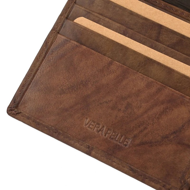 GRESEL Herren-Geldbörse aus Echtleder mit Sauvage-Wolkeneffekt, Vintage-Look, mit Münzfach und Box — Logo-Detail