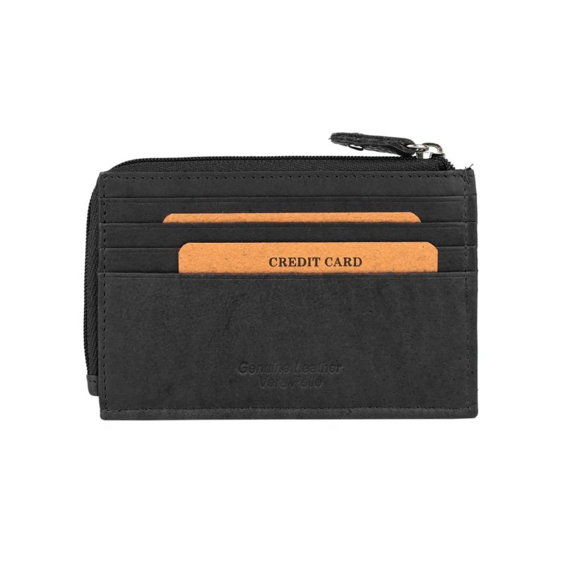 GRESEL Unisex Card Holder in Soft Genuine Leather, Slim, Zip Pocket for Coins and Banknotes, With Box — view 7