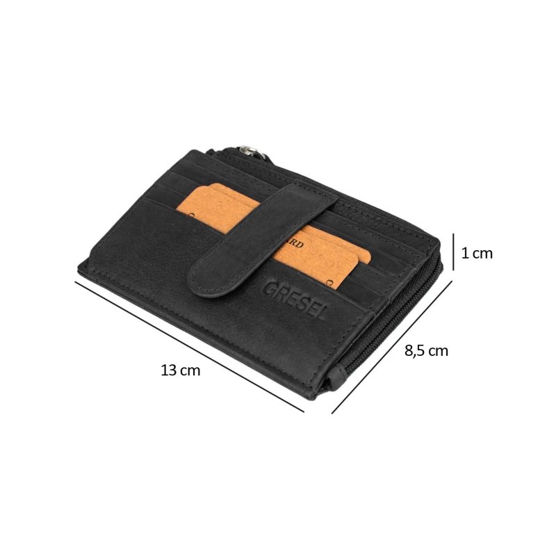 GRESEL Unisex Card Holder in Soft Genuine Leather, Slim, Zip Pocket for Coins and Banknotes, With Box — view 10