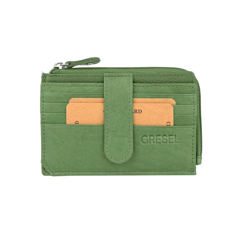 GRESEL Unisex Card Holder in Soft Genuine Leather, Slim, Zip Pocket for Coins and Banknotes, With Box — view 19