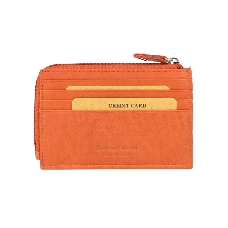 GRESEL Unisex Card Holder in Soft Genuine Leather, Slim, Zip Pocket for Coins and Banknotes, With Box — view 32