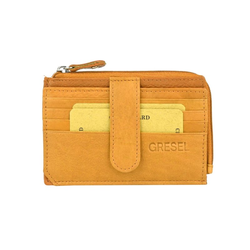 GRESEL Unisex Card Holder in Soft Genuine Leather, Slim, Zip Pocket for Coins and Banknotes, With Box — view 44