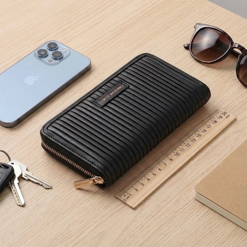 Conte Massimo Cartera Mujer de PU con Pliegues Plisados, Zip Around, Larga — vista 11