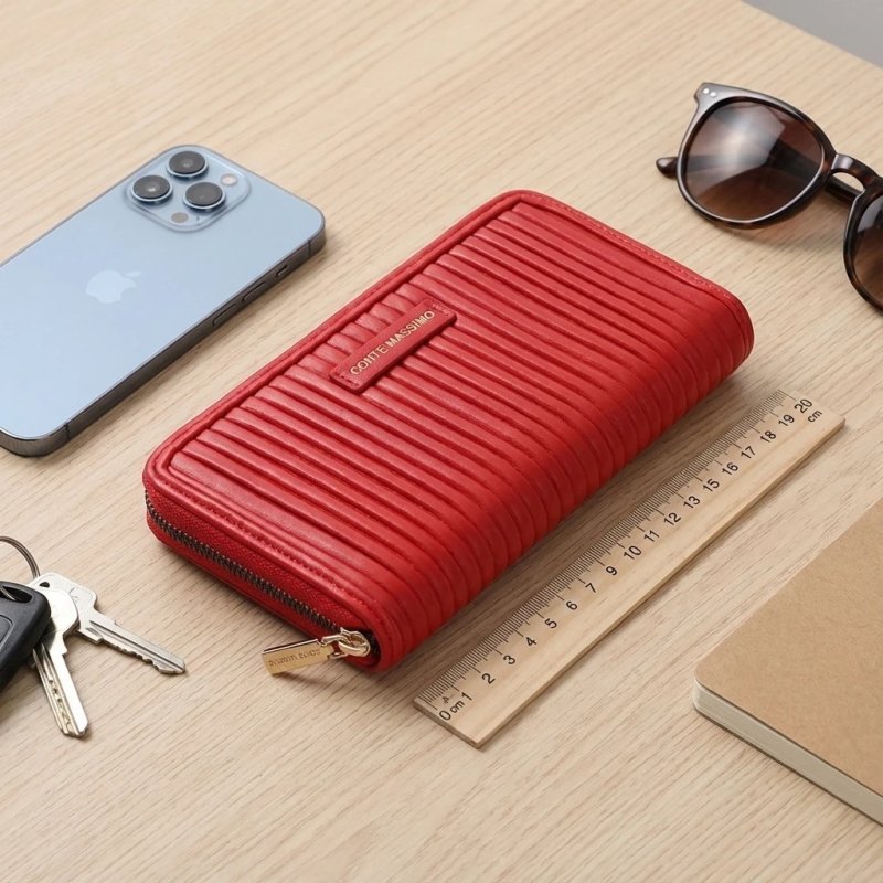 Conte Massimo Cartera Mujer de PU con Pliegues Plisados, Zip Around, Larga — vista 18