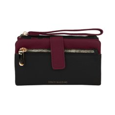 Conte Massimo Women's Long Wallet in Hammered PU, Two-Tone with Removable Wrist Strap