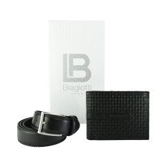 Laura Biagiotti Men's Gift Set, Genuine Leather Belt and Genuine Leather Wallet, Black