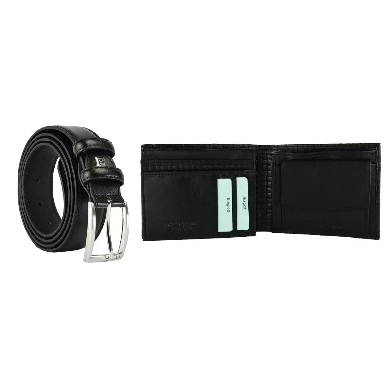Laura Biagiotti Men's Gift Set, Genuine Leather Belt and Genuine Leather Wallet, Black — inside
