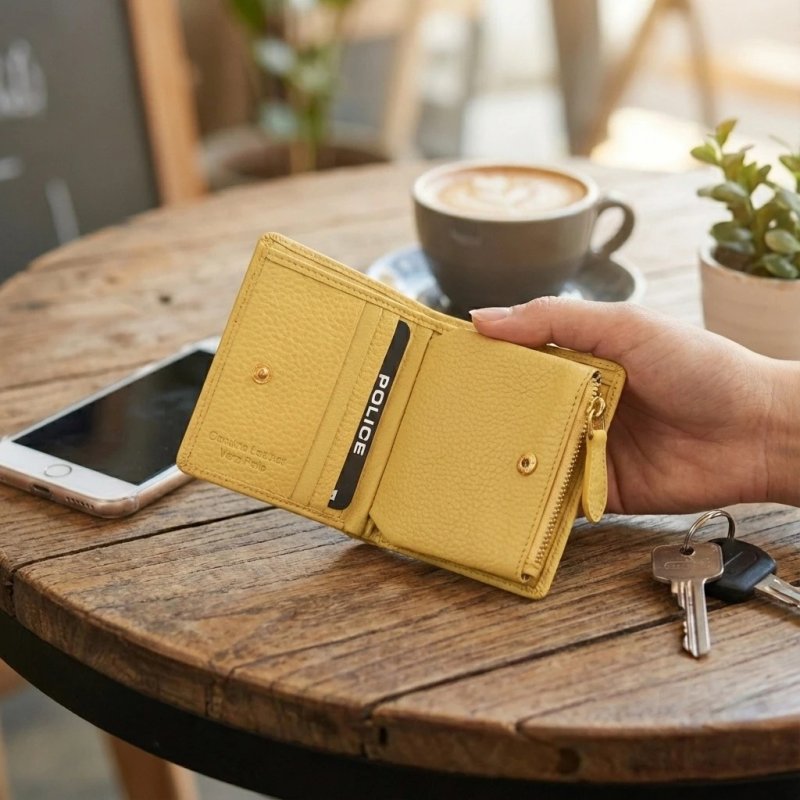 Police Women's Compact Genuine Leather Wallet with Snap and Zip, Coin Pocket and Gift Box — detail