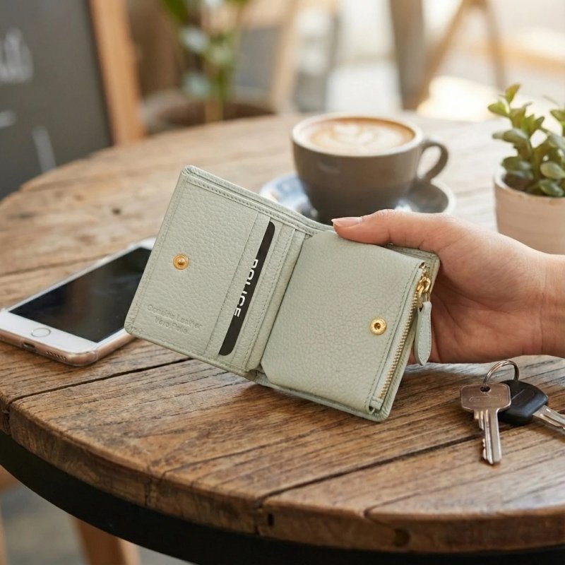 Police Women's Compact Genuine Leather Wallet with Snap and Zip, Coin Pocket and Gift Box — view 13