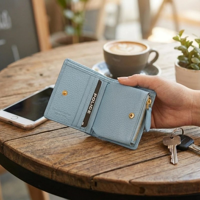 Police Women's Compact Genuine Leather Wallet with Snap and Zip, Coin Pocket and Gift Box — view 37