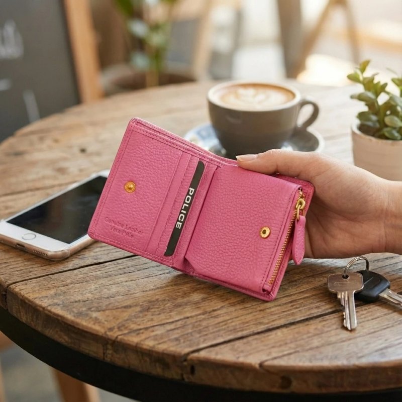 Police Women's Compact Genuine Leather Wallet with Snap and Zip, Coin Pocket and Gift Box — view 45