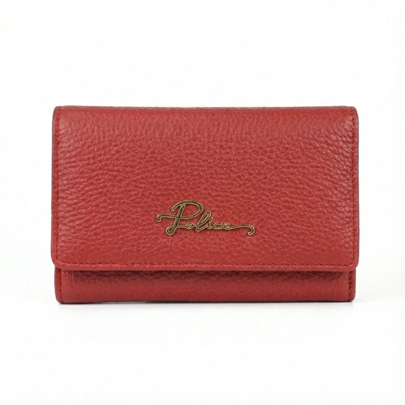Police Portefeuille Femme en Cuir Véritable Compact avec Bouton et Fermeture Éclair, Porte-Monnaie et Boîte Cadeau